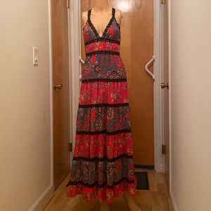 Alice + Olivia Long Flower Print Backless Dress